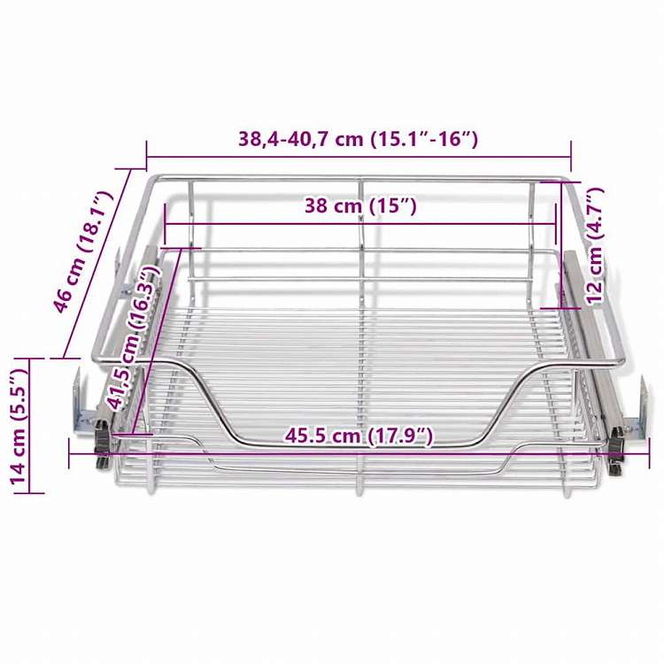 vidaXL 引き出し式 ワイヤーバスケット 2点 シルバー 500 mmホーム&ガーデン キッチン&ダイニング キッチンツール&調理器具 キッチン収納 調理道具ホルダー・ラック(代引不可)