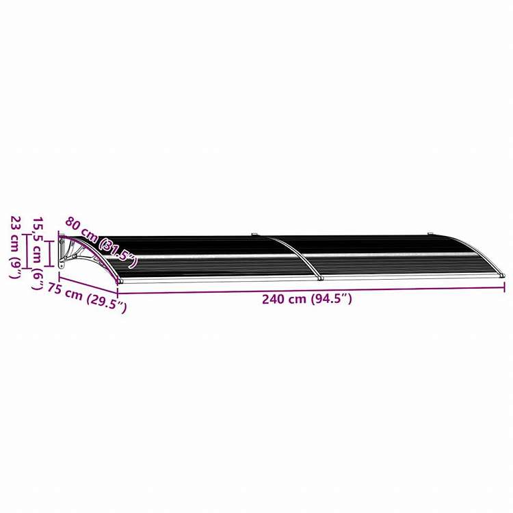 vidaXL ドアキャノピー 240x75cm ブラック PC製ホーム&ガーデン 芝&ガーデン アウトドアリビング 窓・ドア用日除け/オーニング(代引不可)