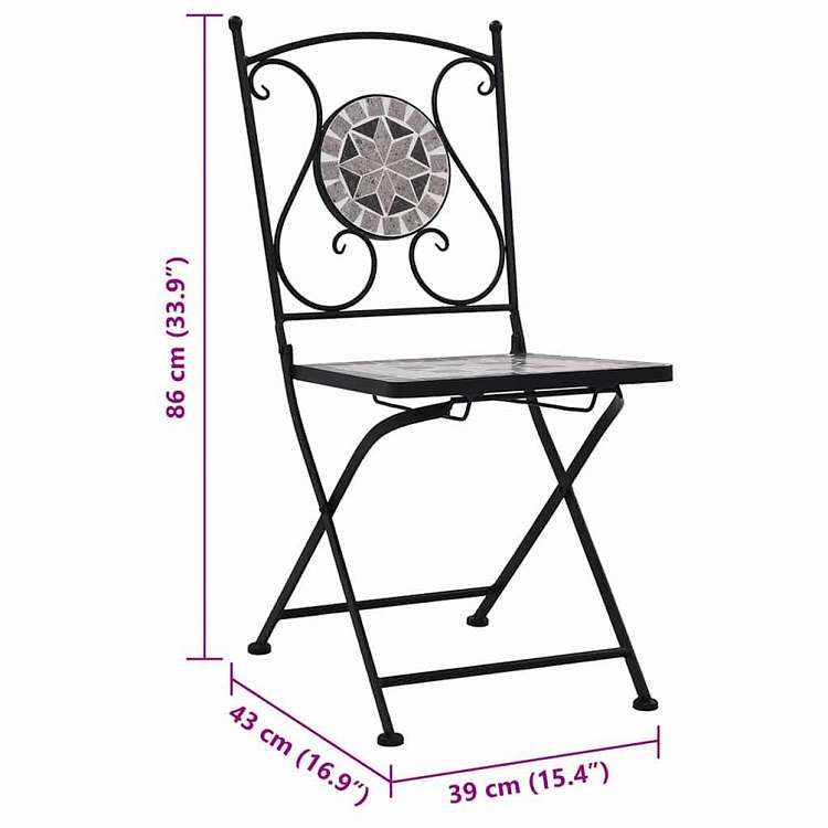 vidaXL モザイクビストロチェア 2点 グレー家具 アウトドア家具 屋外椅子 アウトドアベンチチェア(代引不可)