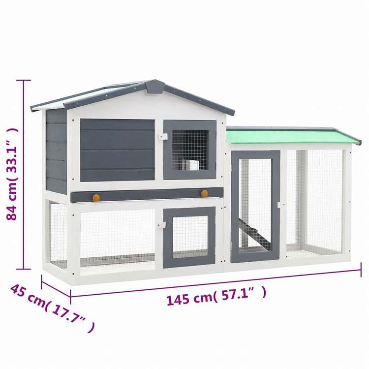 vidaXL 屋外用 大型うさぎ小屋 グレー&ホワイト 145x45x84cm 木製動物&ペット用品 ペット用品 小動物用品 小動物 飼育・ケージ(代引不可)
