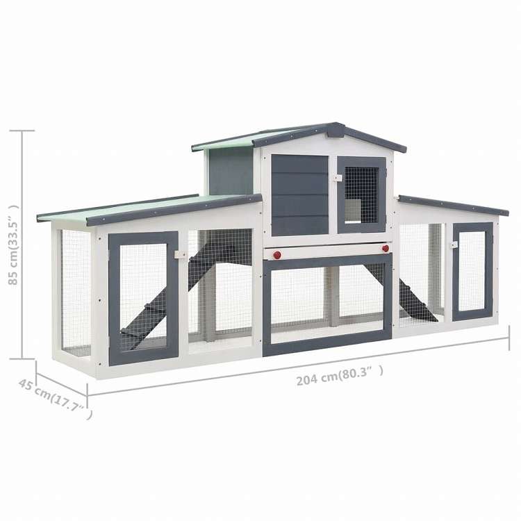 vidaXL 屋外用 大型うさぎ小屋 グレー&ホワイト 204x45x85cm 木製動物&ペット用品 ペット用品 小動物用品 小動物 飼育・ケージ(代引不可)