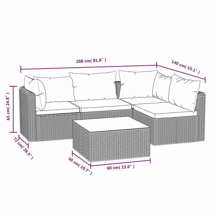 vidaXL ガーデンラウンジ5点セット クッション付き ポリラタン製 ブラック家具 アウトドア家具 屋外椅子 屋外用組み合わせソファセット(代引不可)