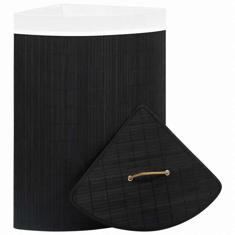 vidaXL コーナーランドリーバスケット 竹製 ブラック 60Lホーム&ガーデン 家事用品 ランドリー用品 洗濯かご(代引不可)