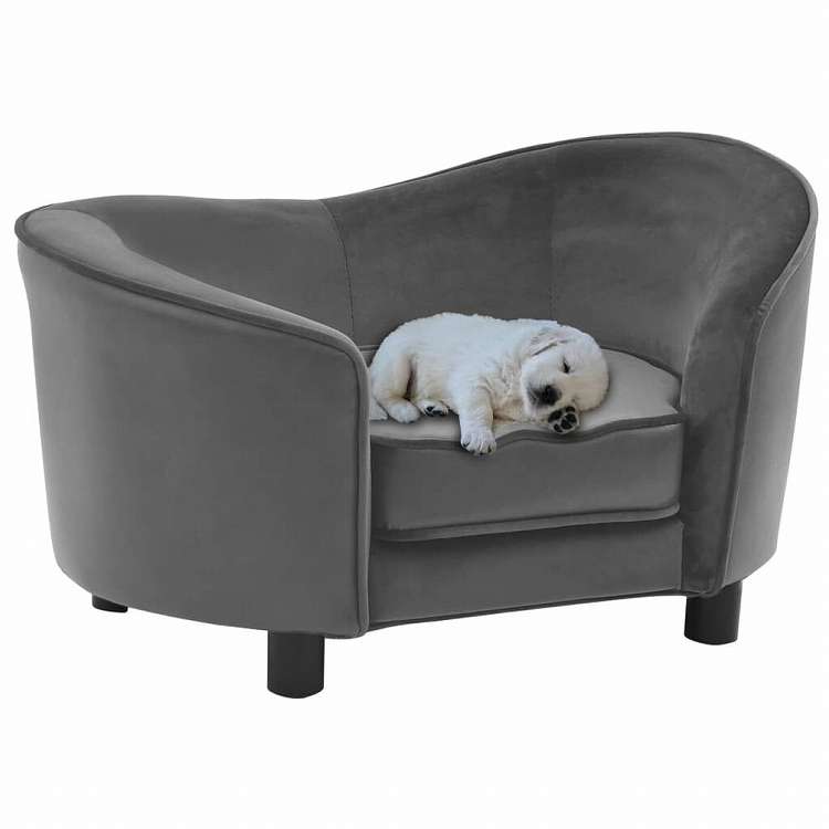 vidaXL 犬用ソファ グレー 69x49x40cm プラッシュ&合成皮革製動物