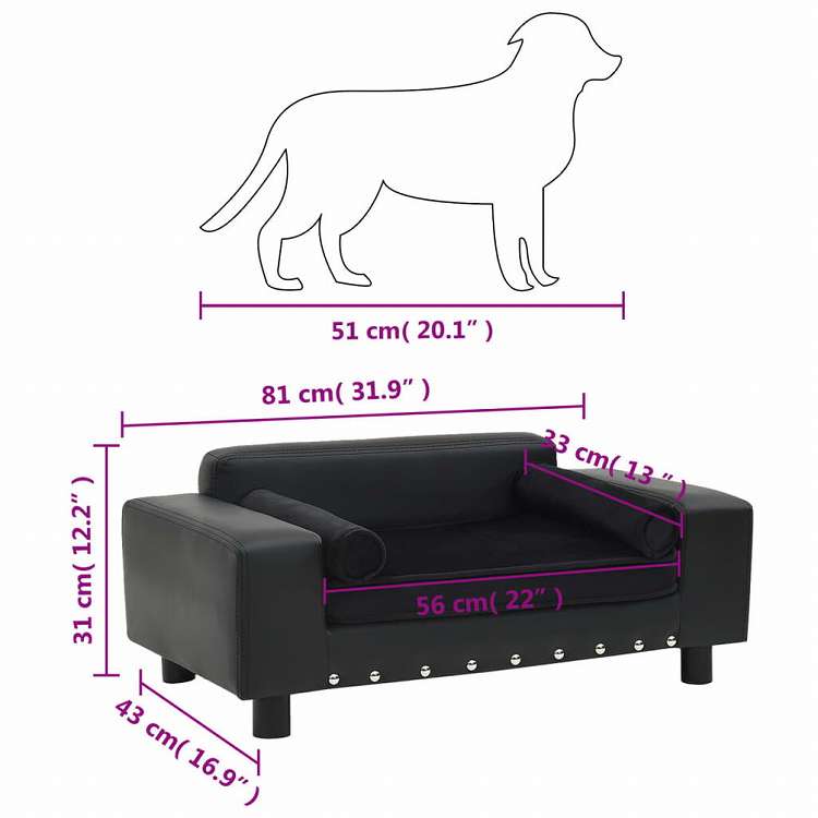 vidaXL 犬用ソファ ブラック 81x43x31cm プラッシュ&合成皮革製動物&ペット用品 ペット用品 犬用品 犬用ベッド(代引不可)