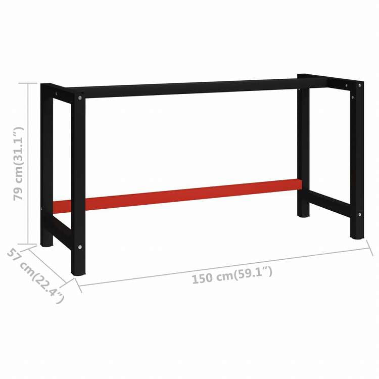 vidaXL ワークベンチ用フレーム 金属製 150x57x79cm ブラック&レッド家具 テーブル用品 テーブル脚(代引不可)