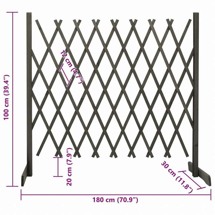 vidaXL トレリス付きガーデンフェンス グレー 180x100cm モミ無垢材ハードウェア フェンス&バリア フェンスパネル(代引不可)