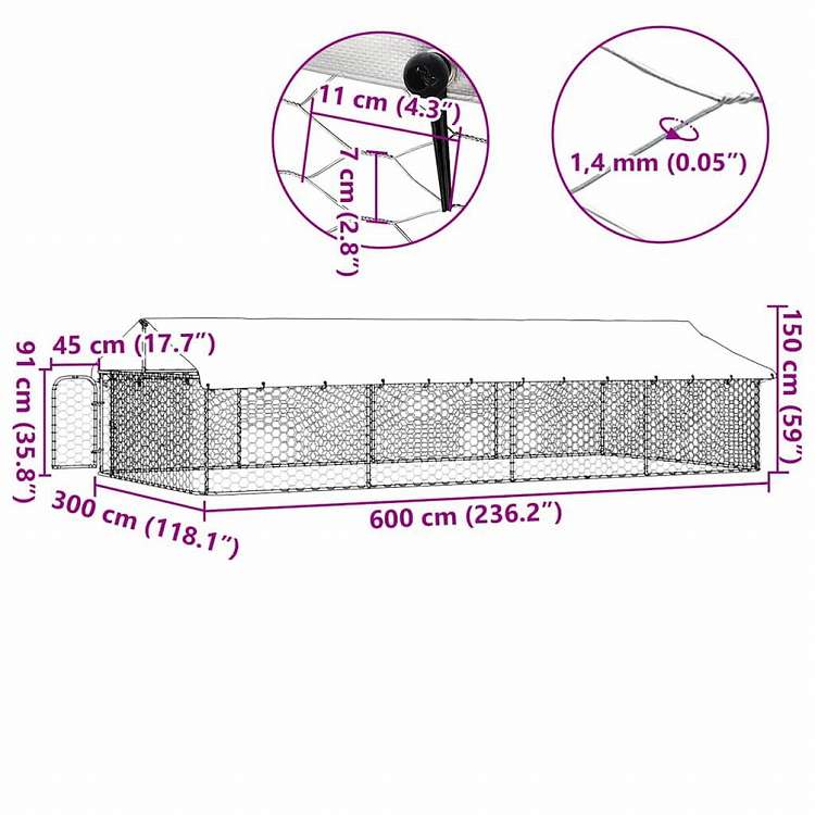 vidaXL 屋外用犬小屋 屋根付き 600x300x150cm動物&ペット用品 ペット用品 犬用品 犬小屋・ドッグラン(代引不可)
