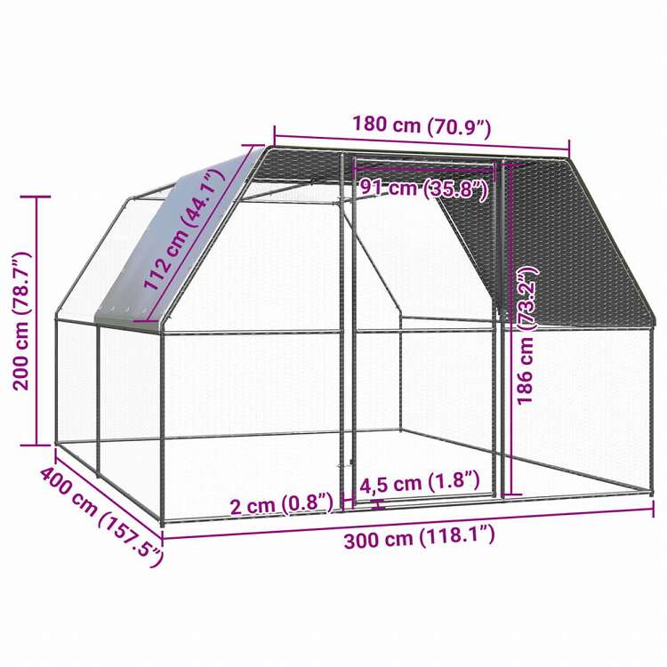 vidaXL 屋外鶏用ケージ 3x4x2 m 亜鉛メッキ鋼製Animals & Pet Supplies ペット用品 小動物用品 小動物 飼育・ケージ(代引不可)