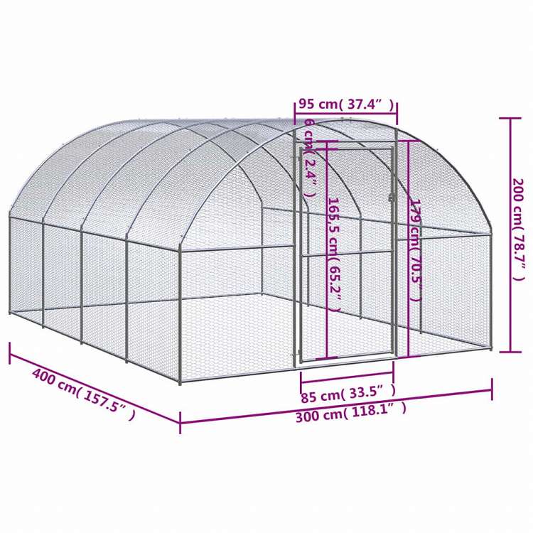vidaXL 屋外鶏小屋 3x4x2 m 亜鉛メッキ鋼製動物&ペット用品 ペット用品 小動物用品 小動物 飼育・ケージ(代引不可)