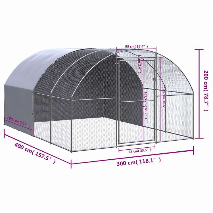 vidaXL 屋外鶏小屋 3x4x2 m 亜鉛メッキ鋼製動物&ペット用品 ペット用品 小動物用品 小動物 飼育・ケージ(代引不可)