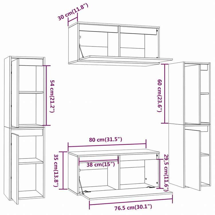 vidaXL テレビキャビネット 6点 無垢のパイン材 (813486x2+813456)家具 AVラック・テレビ台(代引不可)