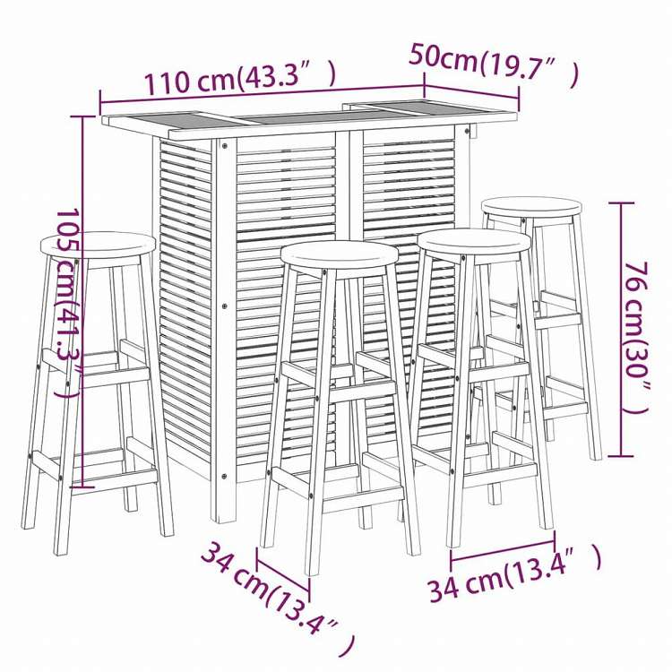 vidaXL ガーデンバーセット5点セット アカシア無垢材家具 アウトドア家具 屋外家具セット(代引不可)