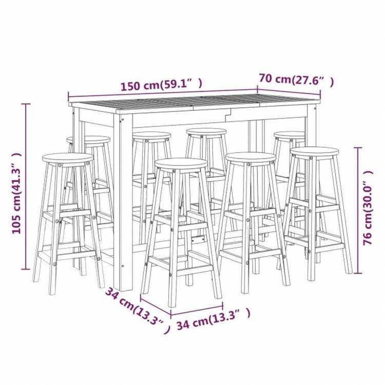 vidaXL ガーデンバーセット 9点セット アカシア無垢材家具 アウトドア家具 屋外家具セット(代引不可)