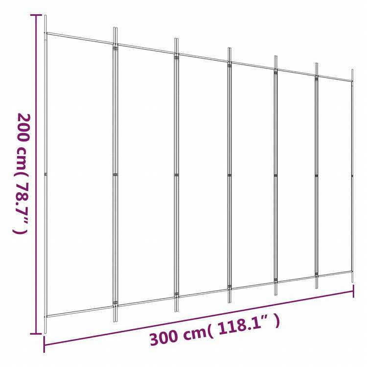 vidaXL 6枚組パネル 間仕切り ホワイト 300x200 cm 布製家具 間仕切り(代引不可)