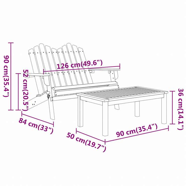 vidaXL アディロンダック ガーデンラウンジ3点セット アカシア無垢材家具 アウトドア家具 屋外家具セット(代引不可)