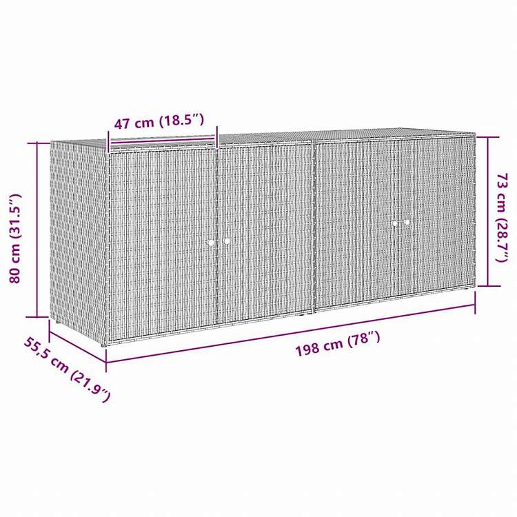 vidaXL 庭用収納キャビネット 198x55.5x80 cm ポリラタン製 ブラック家具 キャビネット&収納 収納キャビネット・ロッカー(代引不可)