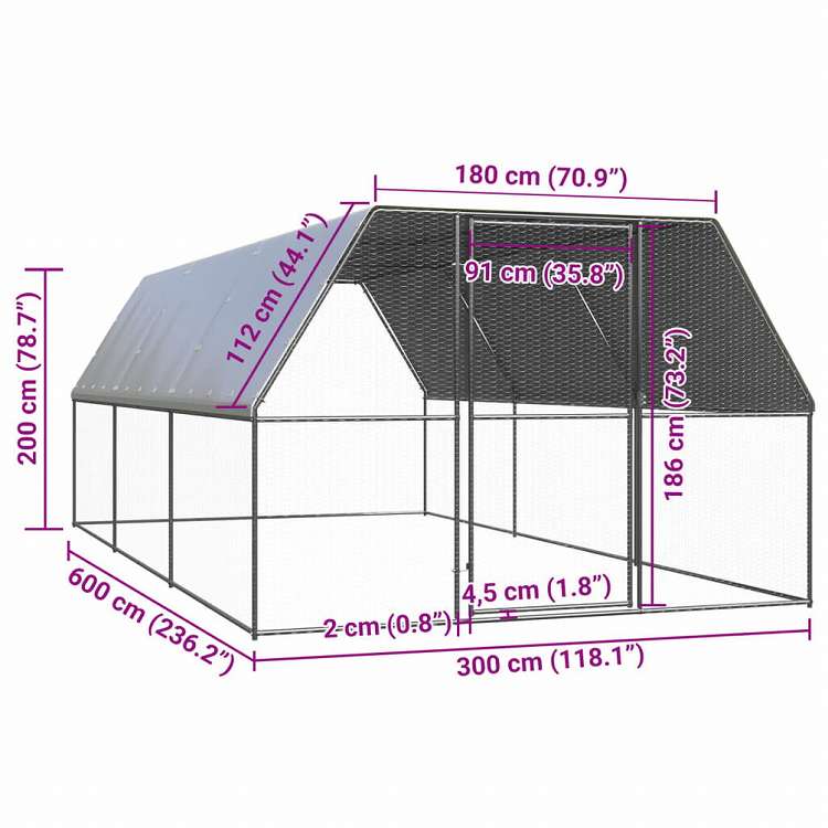 vidaXL 屋外鶏小屋 3x6x2m 亜鉛メッキ鋼製Animals & Pet Supplies ペット用品 小動物用品 小動物 飼育・ケージ(代引不可)