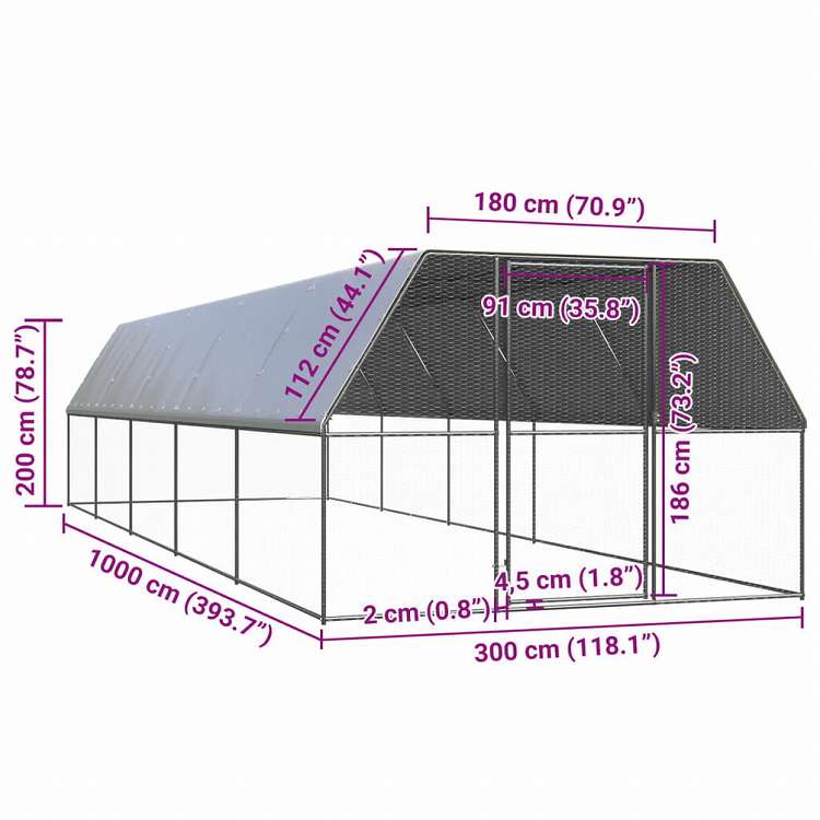 vidaXL 屋外鶏小屋 3x10x2m 亜鉛メッキ鋼製動物&ペット用品 ペット用品 小動物用品 小動物 飼育・ケージ(代引不可)