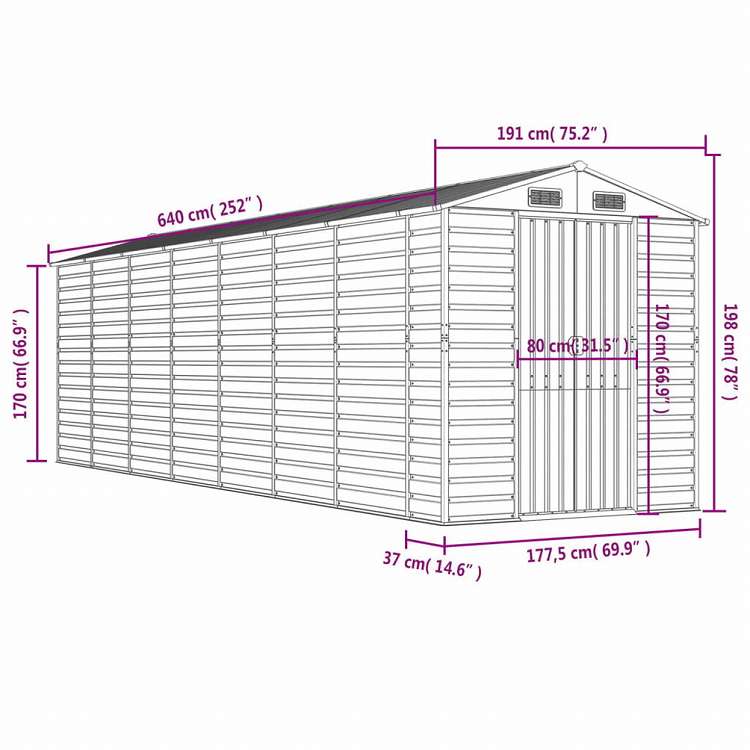 vidaXL 庭用物置 アントラシート 191x640x198 cm 亜鉛メッキ鋼製ホーム&ガーデン 芝&ガーデン アウトドアリビング アウトドアストラクチャー 日除け・ガレージ・カーポート(代引不可)
