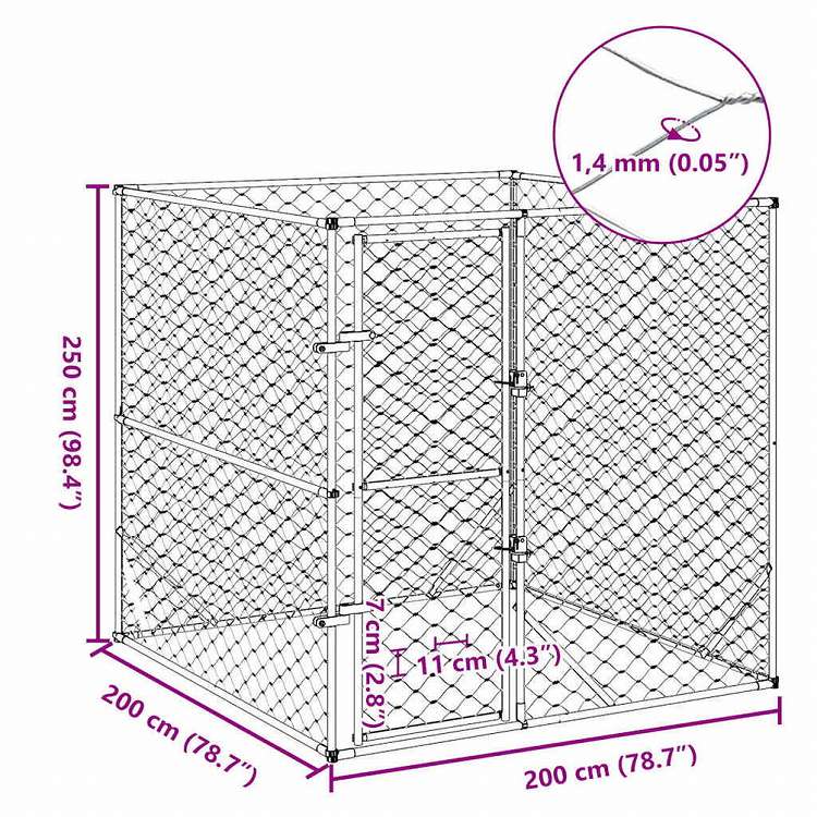 vidaXL 屋外用犬小屋 シルバー 2x2x2m 亜鉛メッキ鋼製動物&ペット用品 ペット用品 犬用品 犬小屋・ドッグラン(代引不可)