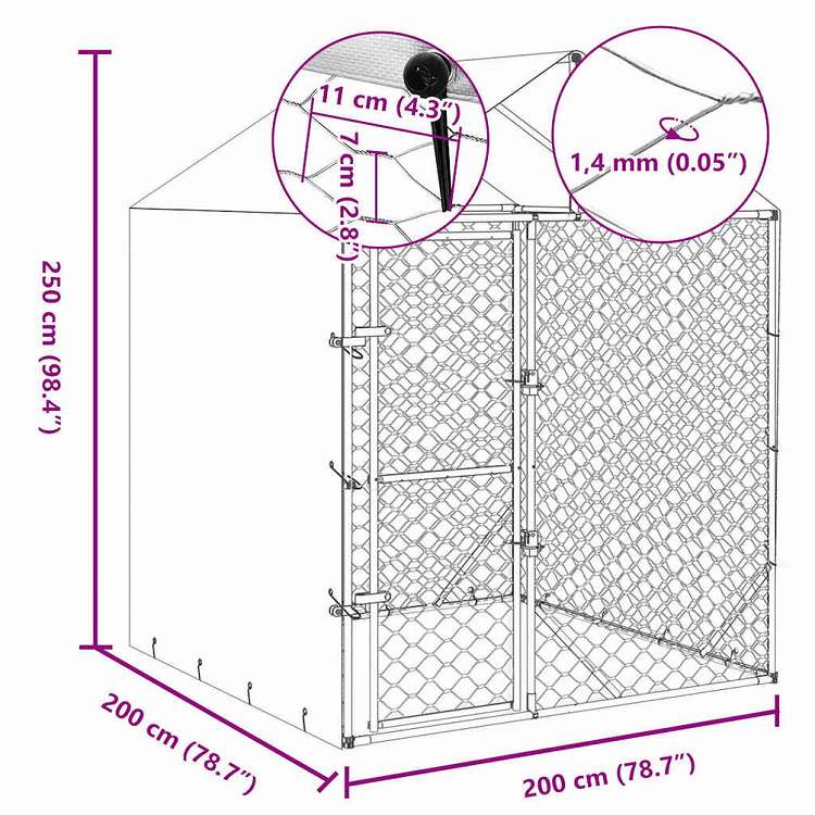 vidaXL 屋外犬小屋 屋根付き シルバー 2x2x2.5 m 亜鉛メッキ鋼製動物&ペット用品 ペット用品 犬用品 犬小屋・ドッグラン(代引不可)