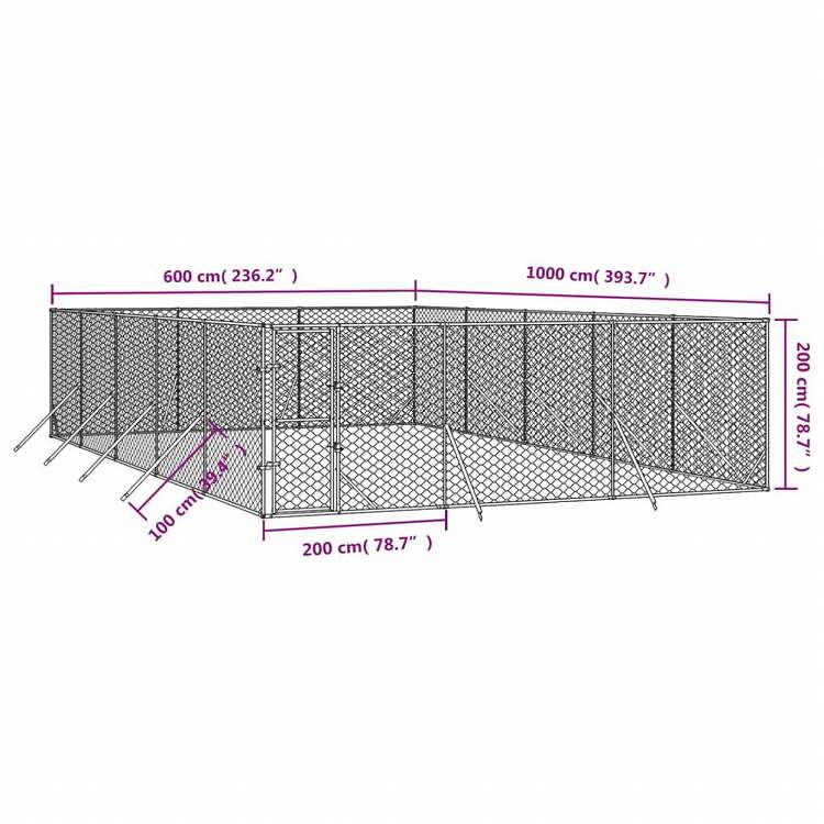 vidaXL 屋外用犬小屋 シルバー 6x10x2m 亜鉛メッキ鋼製動物&ペット用品 ペット用品 犬用品 犬小屋・ドッグラン(代引不可)