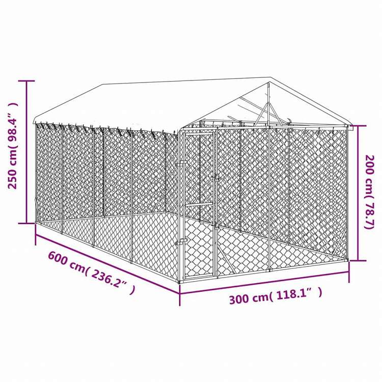 vidaXL 屋外犬小屋 屋根付き シルバー 3x6x2.5 m 亜鉛メッキ鋼製動物&ペット用品 ペット用品 犬用品 犬小屋・ドッグラン(代引不可)