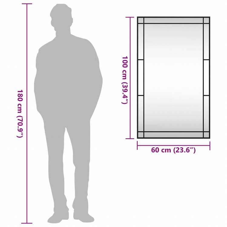 vidaXL ウォールミラー ブラック 60x100 cm 長方形 鉄製ホーム&ガーデン デコレーション 鏡(代引不可)