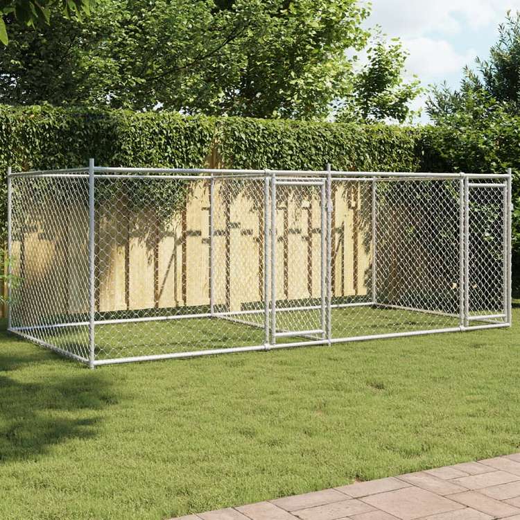 犬用ケージ ルーフ&ドア付き グレー 亜鉛メッキ鋼, 犬用囲い, 屋外犬小屋 vidaXL 犬用ケージ ドア付き グレー 4x2x1.5 m 亜鉛メッキ鋼動物