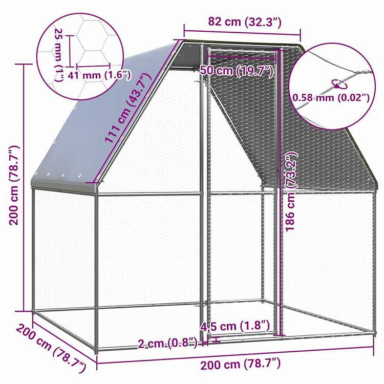 vidaXL 鶏小屋 シルバー&グレー 2x2x2 m 亜鉛メッキ鋼動物&ペット用品 ペット用品 小動物用品 小動物 飼育・ケージ(代引不可)