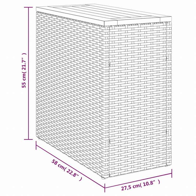 vidaXL ガーデンサイドテーブル 木製天板付 グレー 58x27.5x55 cm ポリラタン製家具 アウトドア家具 アウトドアテーブル(代引不可)