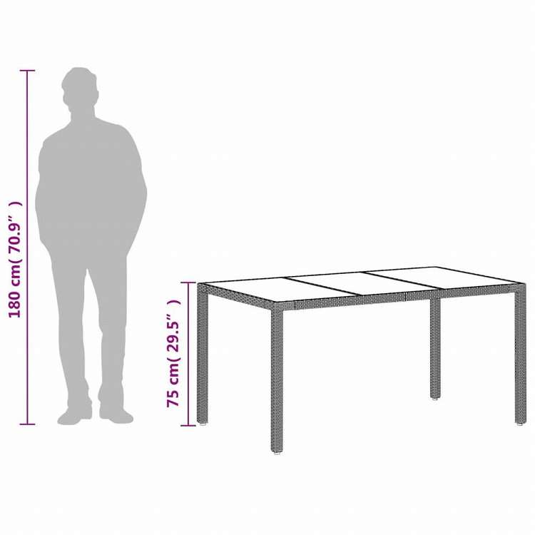 vidaXL ガーデンテーブル ガラス天板付き 150x90x75 cm ポリラタン製 ライトグレー家具 アウトドア家具 アウトドアテーブル(代引不可)