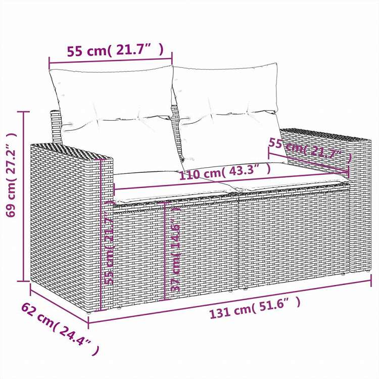 vidaXL ガーデンソファ7点セット クッション付き グレー ポリラタン家具 アウトドア家具 屋外家具セット(代引不可)