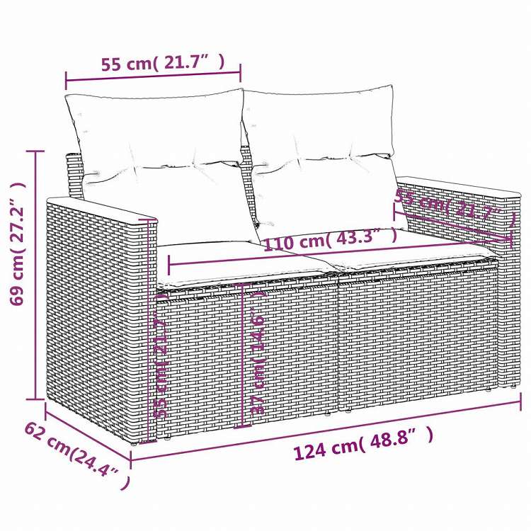 vidaXL ガーデンソファ7点セット クッション付き グレー ポリラタン家具 アウトドア家具 屋外家具セット(代引不可)