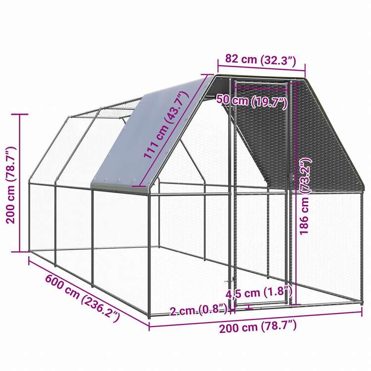 vidaXL 鶏小屋 2x6x2m 亜鉛メッキ鋼製動物&ペット用品 ペット用品 小動物用品 小動物 飼育・ケージ(代引不可)