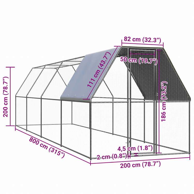 vidaXL 鶏小屋 2x8x2m 亜鉛メッキ鋼製動物&ペット用品 ペット用品 小動物用品 小動物 飼育・ケージ(代引不可)