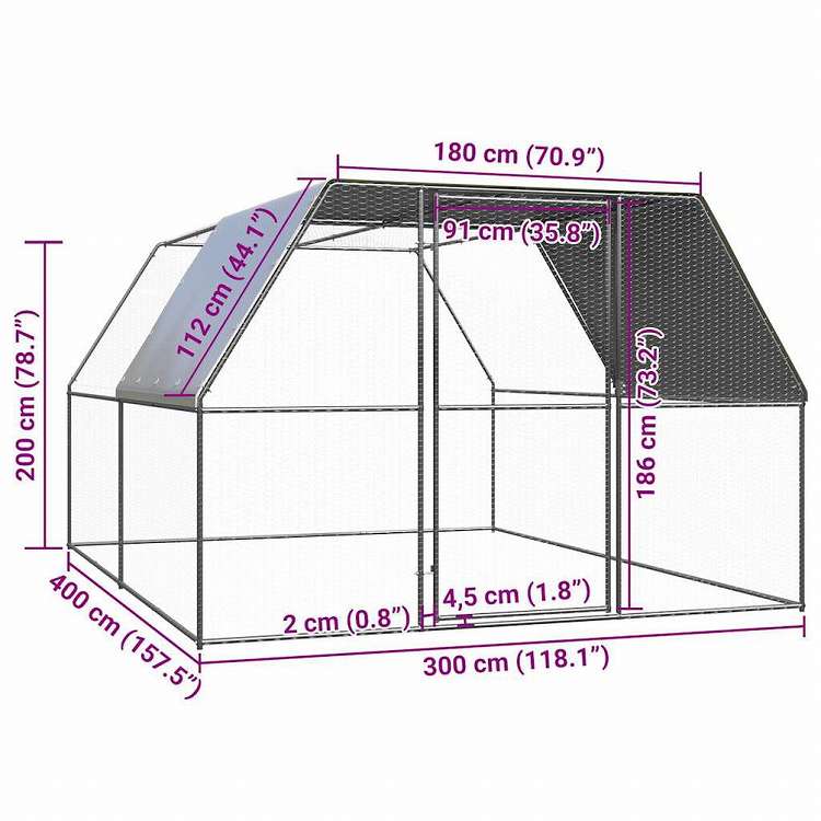 vidaXL 鶏小屋 3x4x2m 亜鉛メッキ鋼製Animals & Pet Supplies ペット用品 小動物用品 小動物 飼育・ケージ(代引不可)