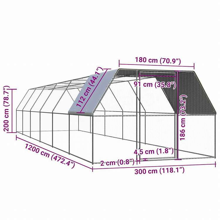 vidaXL 鶏小屋 3x12x2m 亜鉛メッキ鋼製動物&ペット用品 ペット用品 小動物用品 小動物 飼育・ケージ(代引不可)