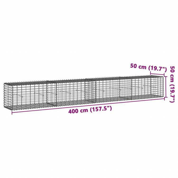 vidaXL 蛇籠バスケット カバー付き 400x50x50cm 亜鉛メッキ鉄ホーム&ガーデン 芝&ガーデン ガーデニング 鉢植え・プランター(代引不可)