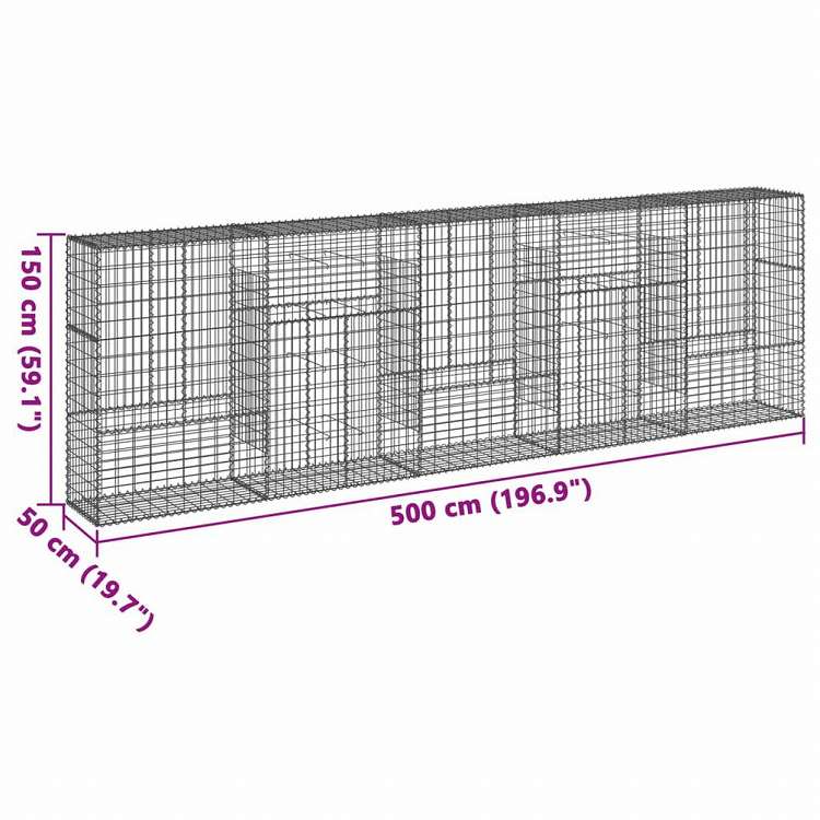 vidaXL 蛇籠バスケット カバー付き 500x50x150cm 亜鉛メッキ鉄ホーム&ガーデン 芝&ガーデン ガーデニング 鉢植え・プランター(代引不可)