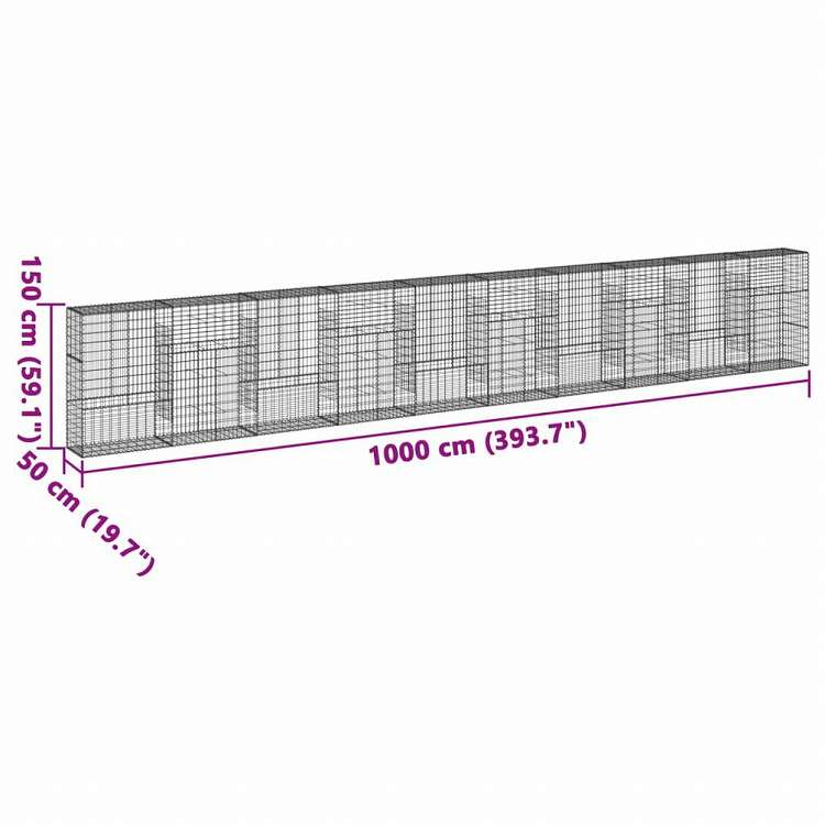 vidaXL 蛇籠バスケット カバー付き 1000x50x150cm 亜鉛メッキ鉄ホーム&ガーデン 芝&ガーデン ガーデニング 鉢植え・プランター(代引不可)