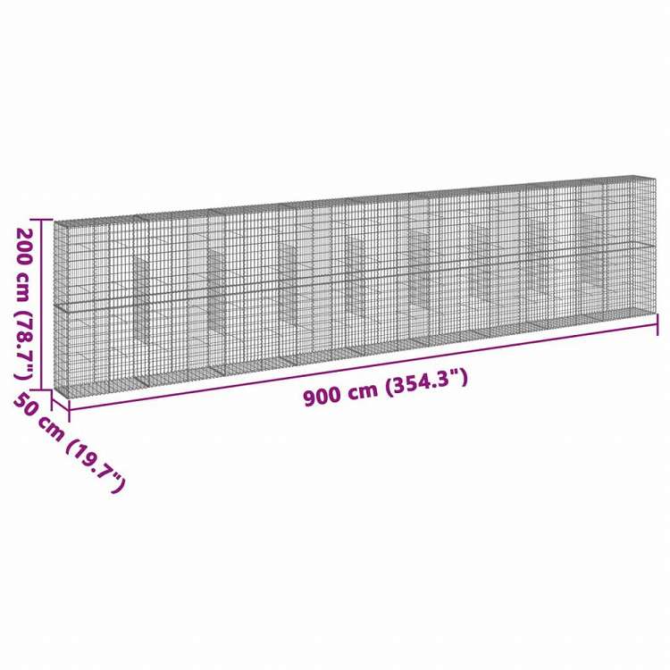 vidaXL 蛇籠バスケット カバー付き 900x50x200cm 亜鉛メッキ鉄ホーム&ガーデン 芝&ガーデン ガーデニング 鉢植え・プランター(代引不可)