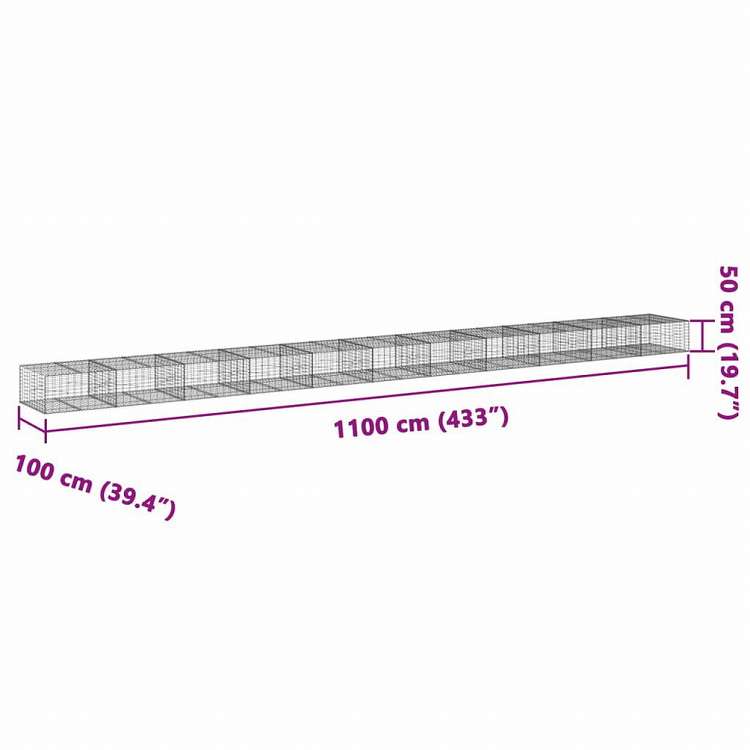 vidaXL 蛇籠バスケット カバー付き 1100x100x50cm 亜鉛メッキ鉄ホーム&ガーデン 芝&ガーデン ガーデニング 鉢植え・プランター(代引不可)