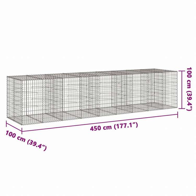 vidaXL 蛇籠バスケット カバー付き 450x100x100cm 亜鉛メッキ鉄ホーム&ガーデン 芝&ガーデン ガーデニング 鉢植え・プランター(代引不可)