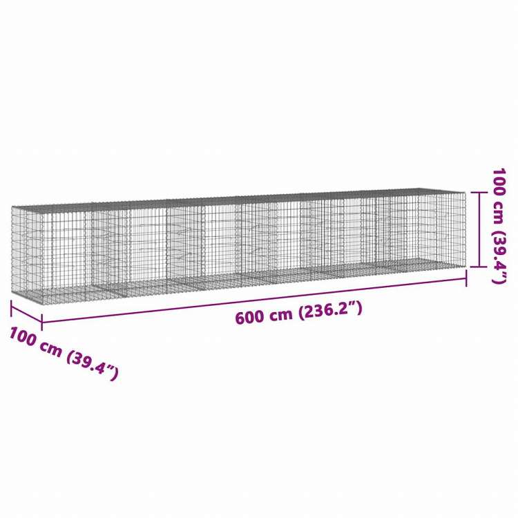 vidaXL 蛇籠バスケット カバー付き 600x100x100cm 亜鉛メッキ鉄ホーム&ガーデン 芝&ガーデン ガーデニング 鉢植え・プランター(代引不可)
