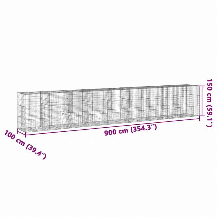 vidaXL 蛇籠バスケット カバー付き 900x100x150cm 亜鉛メッキ鉄ホーム&ガーデン 芝&ガーデン ガーデニング 鉢植え・プランター(代引不可)