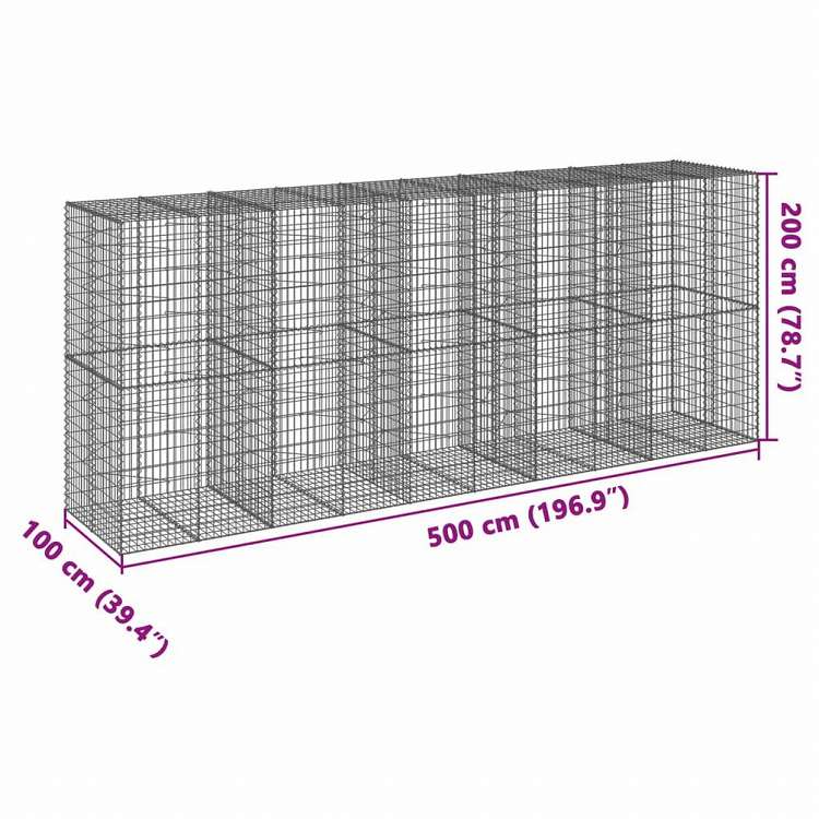 vidaXL 蛇籠バスケット カバー付き 500x100x200cm 亜鉛メッキ鉄ホーム&ガーデン 芝&ガーデン ガーデニング 鉢植え・プランター(代引不可)