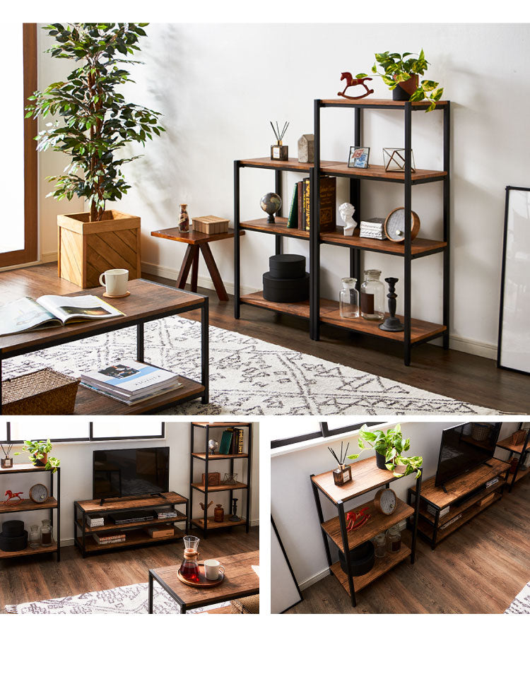 ヴィンテージ 三段ラック 3段 ラック 幅50 奥行き30 収納 オープンラック スチールラック 茶 ブラウン シェルフ 木目調 おしゃれ 棚 本棚(代引不可)