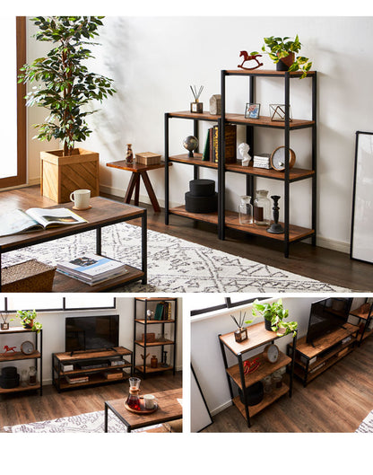 ヴィンテージ 三段ラック 3段 ラック 幅50 奥行き30 収納 オープンラック スチールラック 茶 ブラウン シェルフ 木目調 おしゃれ 棚 本棚(代引不可)